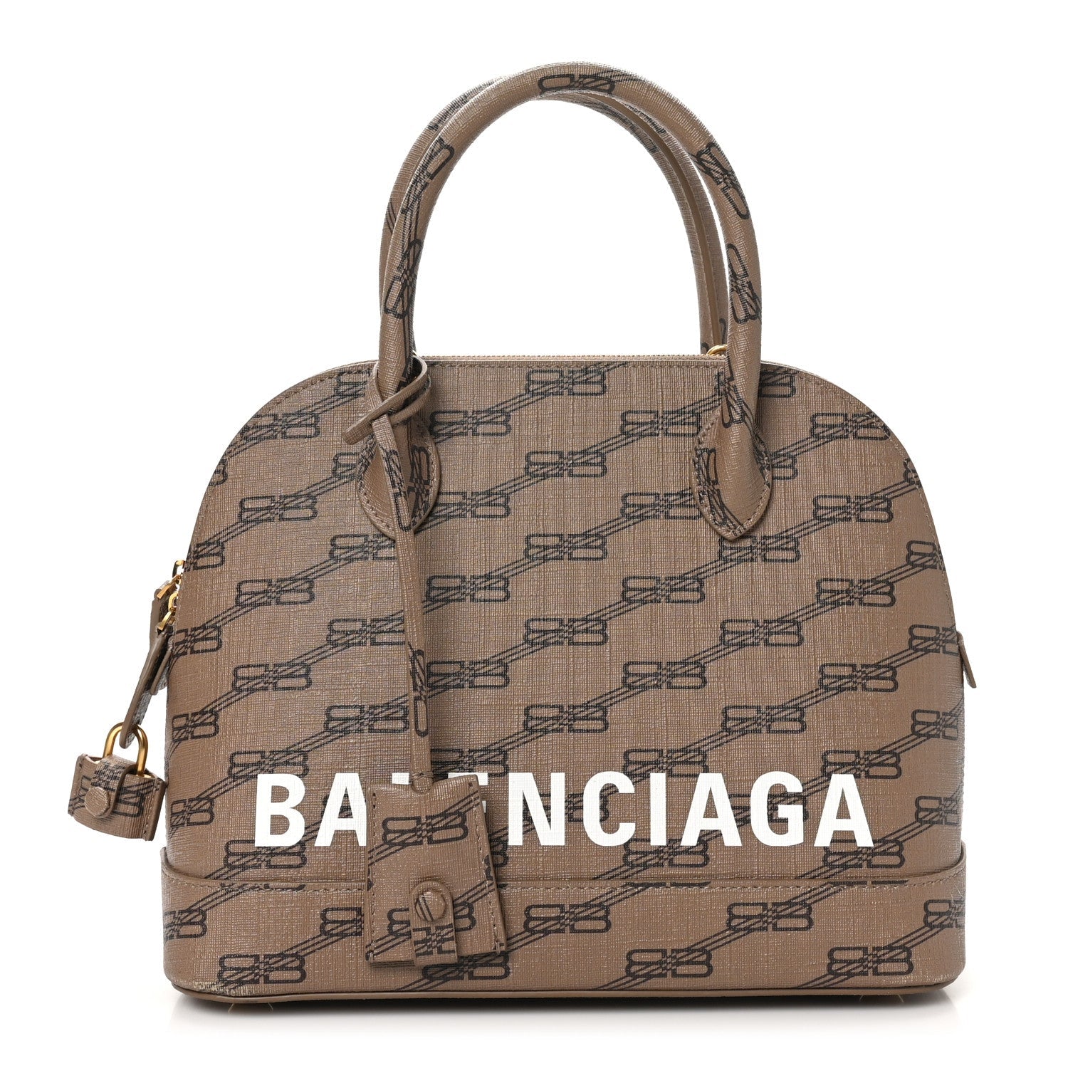 Balenciaga Coated Canvas BB Monogram S Ville Top Handle Bag Beige Brown