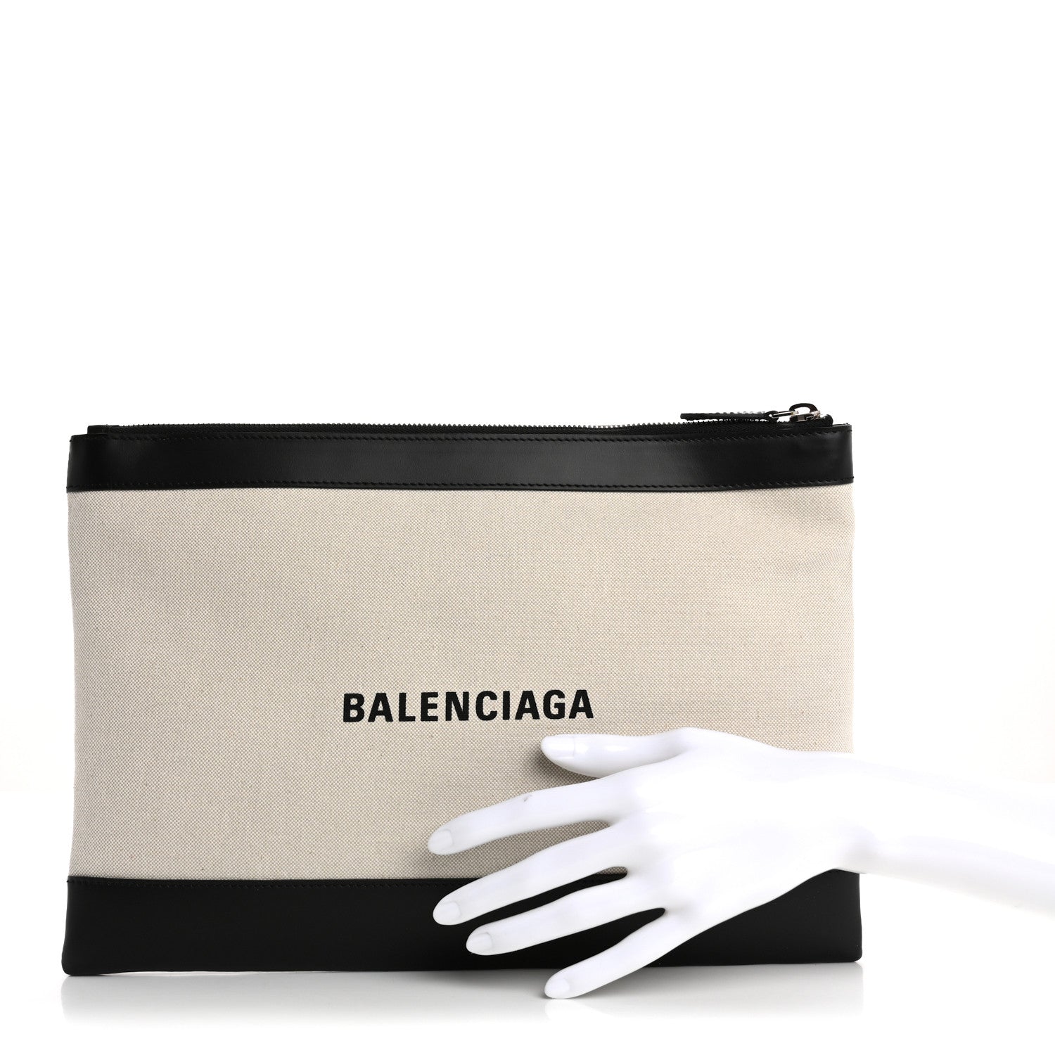 Balenciaga Calfskin Cotton Canvas Logo Clutch Black