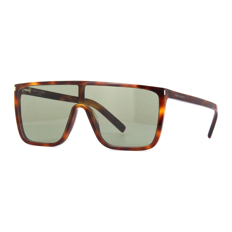 Saint Laurent Sunglasses Shield Full Rim, Havana Frame and Green Lens SL364MASKACE002