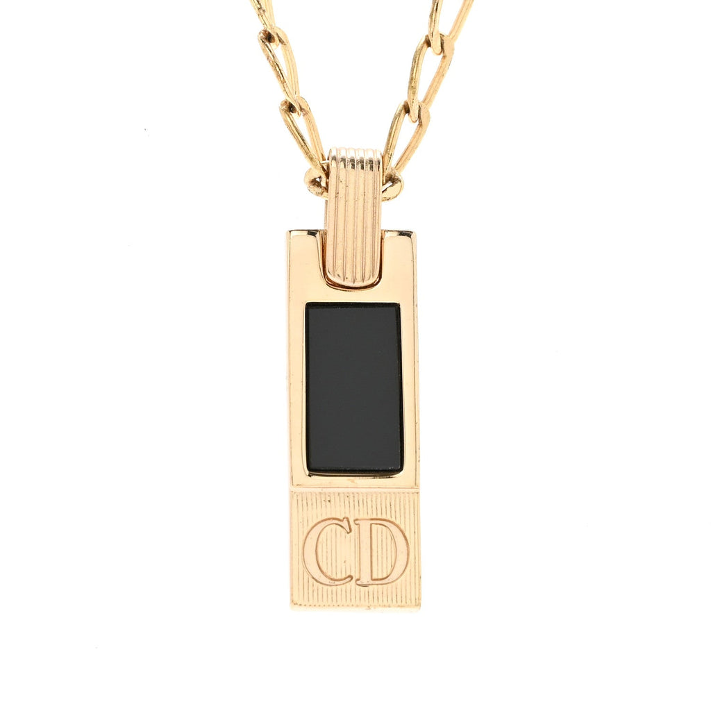 Christian Dior Metal CD Bar Necklace Gold Black