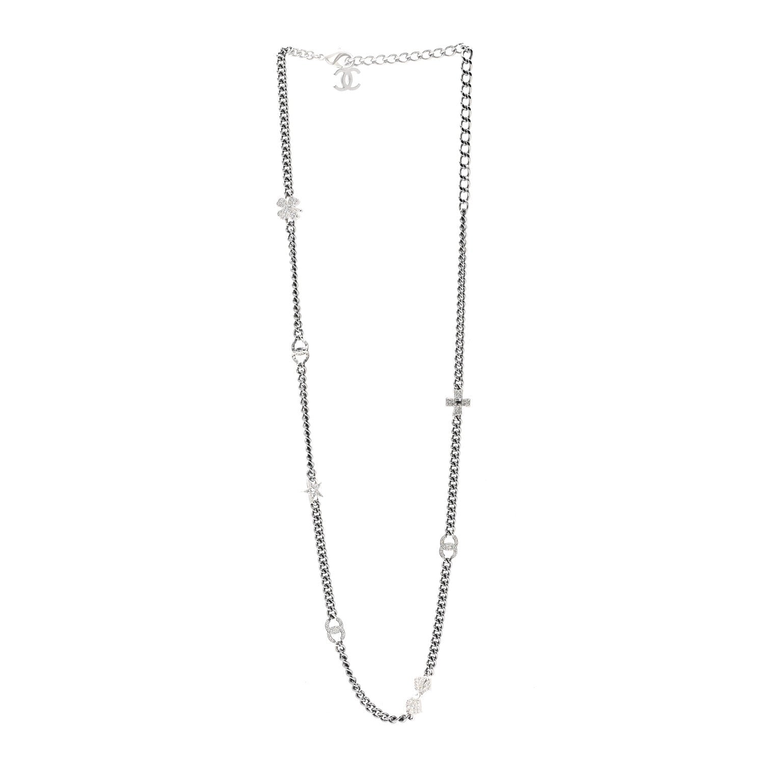 Chanel Ruthenium Crystal Chain CC Lucky Charms Necklace