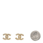 Chanel Crystal CC Earrings Light Gold