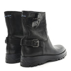Prada Calfskin Double Buckle Combat Boots 37 Black