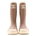 Chanel Caoutchouk CC High Boots 38 Beige White