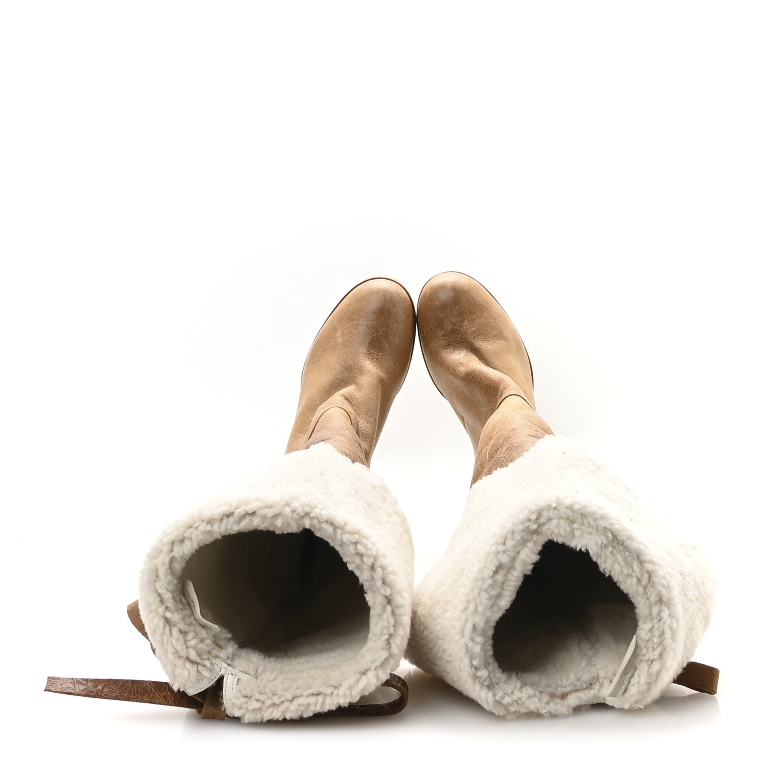 Miu Miu Shearling Calfskin Knee High Heel Boot 38.5 Brown