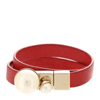 Christian Dior Calfskin Pearl Mise En Dior Tribales Double Wrap Bracelet S Red