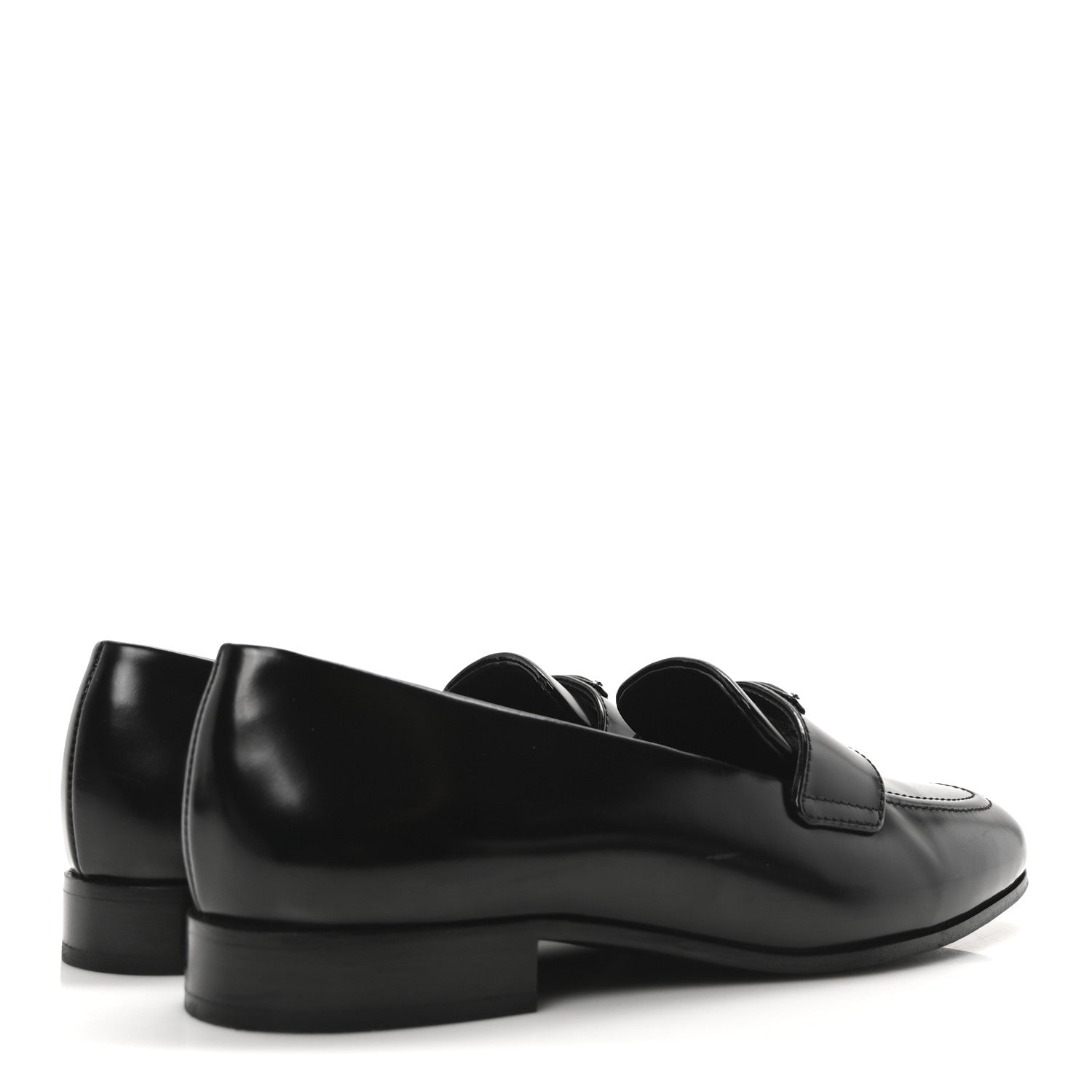 Prada Brushed Calfskin Metal Triangle Logo 20mm Loafers 36.5 Black