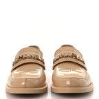 Chanel Shiny Calfskin Logo Loafers 40 Beige