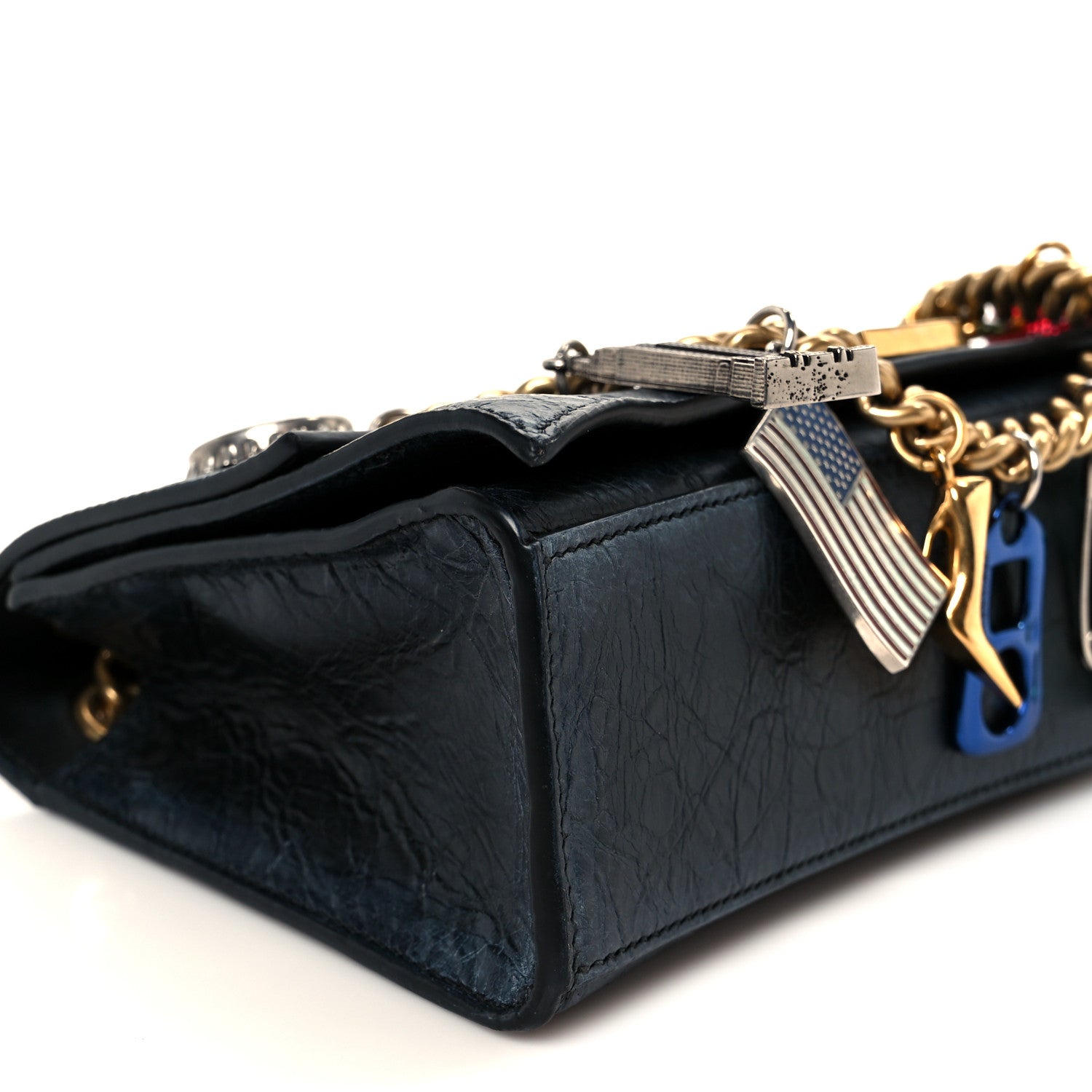 Balenciaga Crushed Calfskin Quilted Small Souvenirs Crush Chain Bag Black