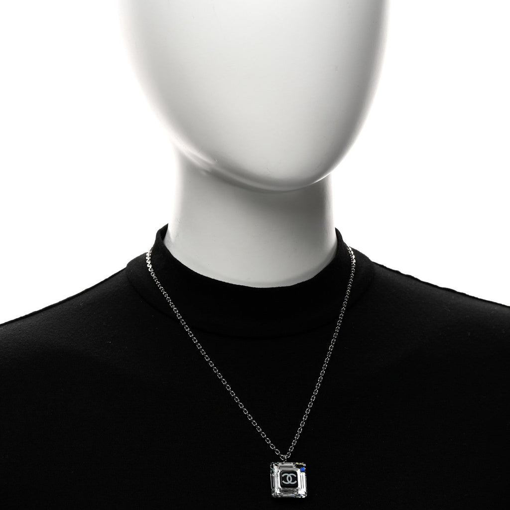 Chanel Resin Strass Geometric Square CC Necklace Black