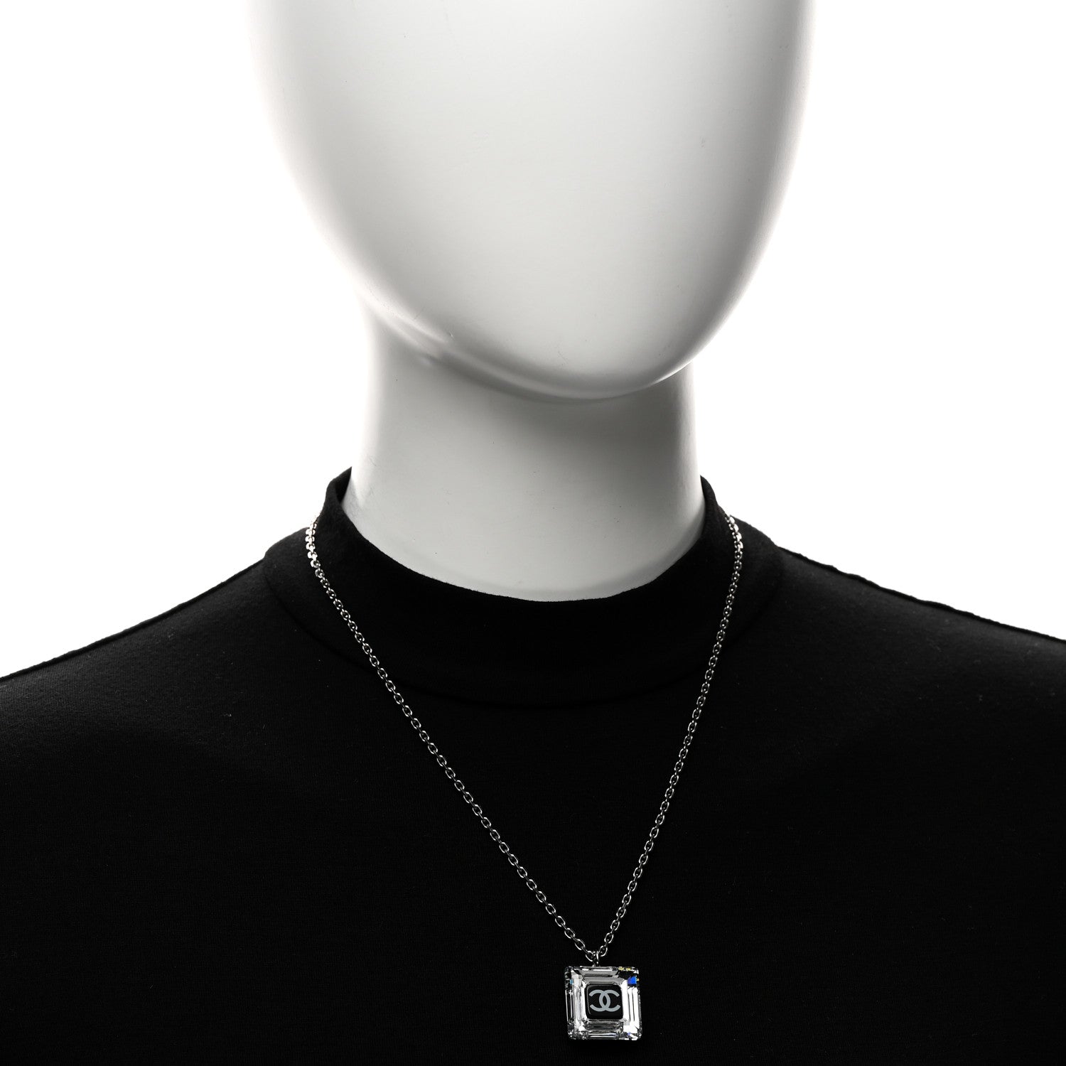 Chanel Resin Strass Geometric Square CC Necklace Black