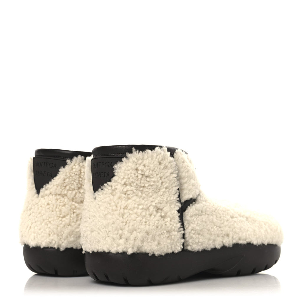 Bottega Veneta Shearling Snap Ankle Boots 40 White