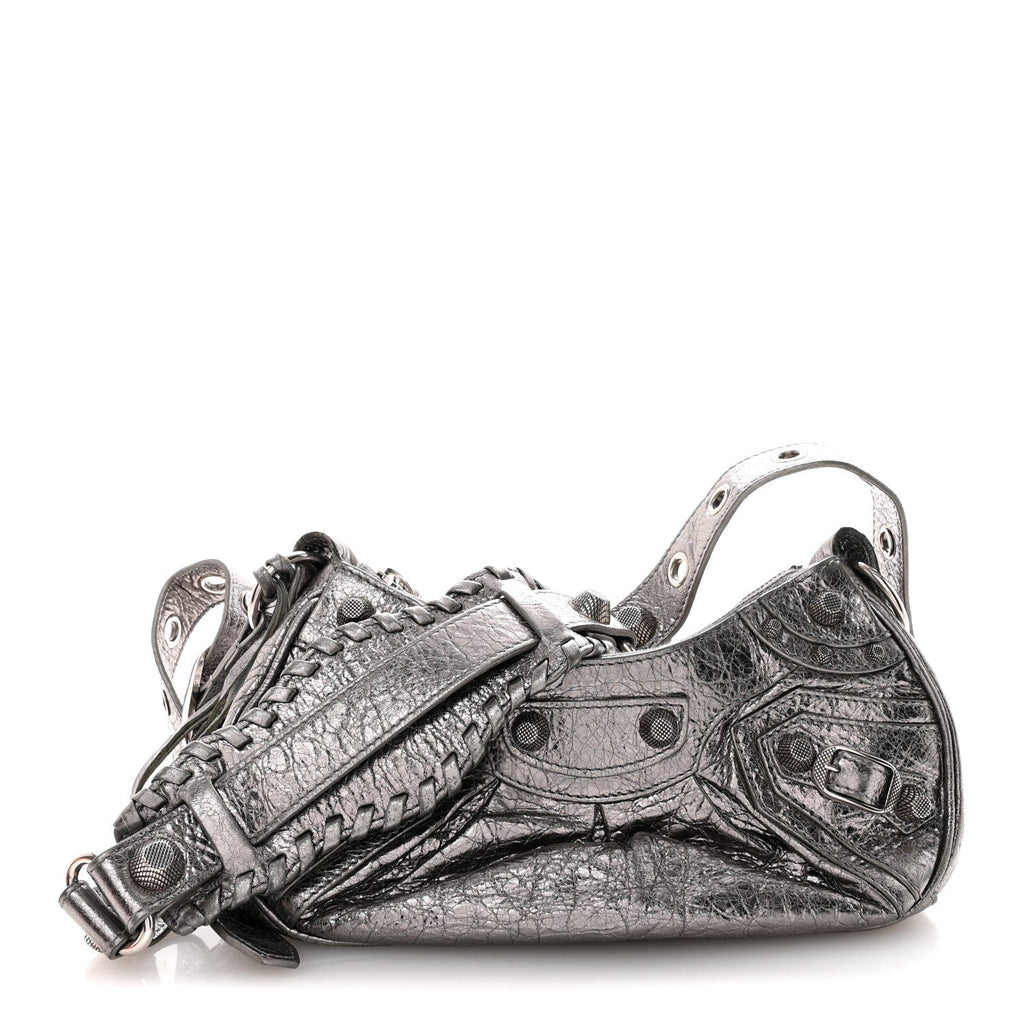 Balenciaga Metallic Agneau Arena Le Cagole Shoulder Bag XS Silver