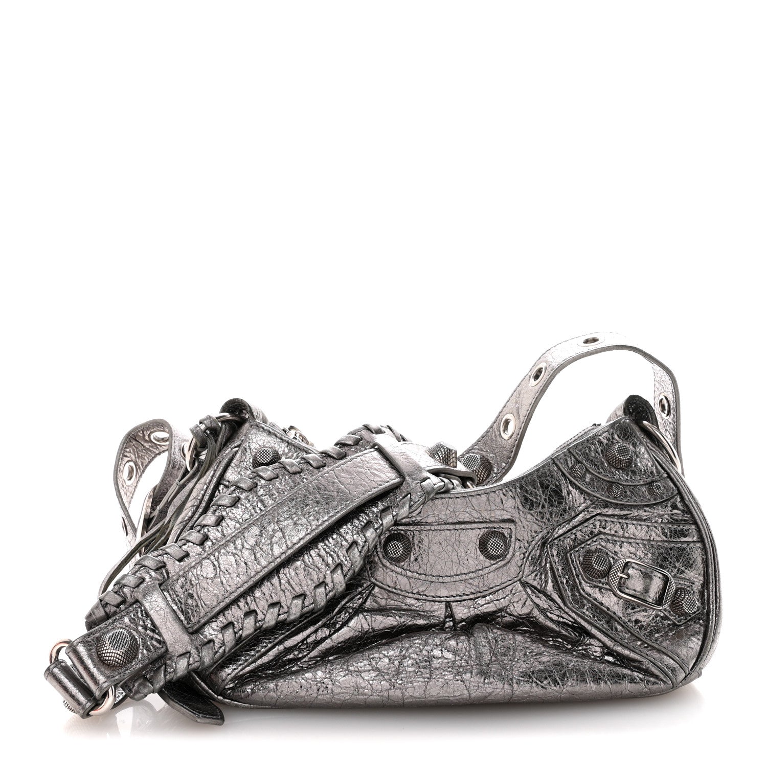 Balenciaga Metallic Agneau Arena Le Cagole Shoulder Bag XS Silver