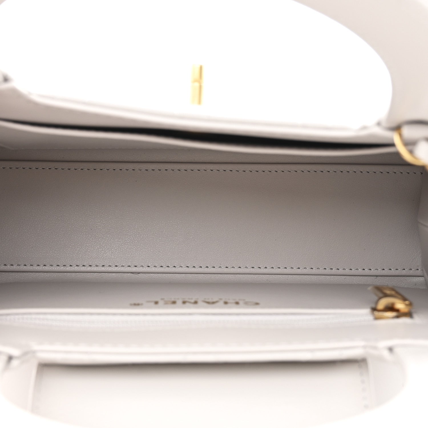 Chanel Shiny Aged Calfskin Quilted Nano Kelly Shopper Light Grey