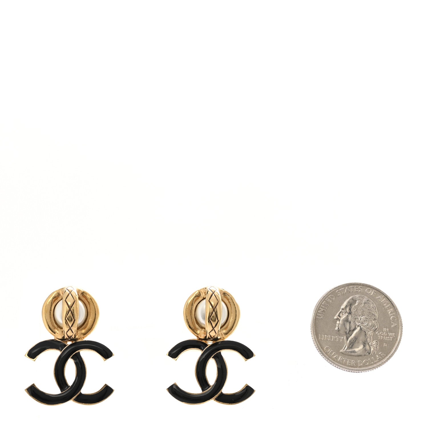 Chanel Pearl Resin CC Drop Earrings Gold Black