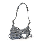 Balenciaga Bleached Denim BB Monogram Le Cagole Shoulder Bag XS Blue
