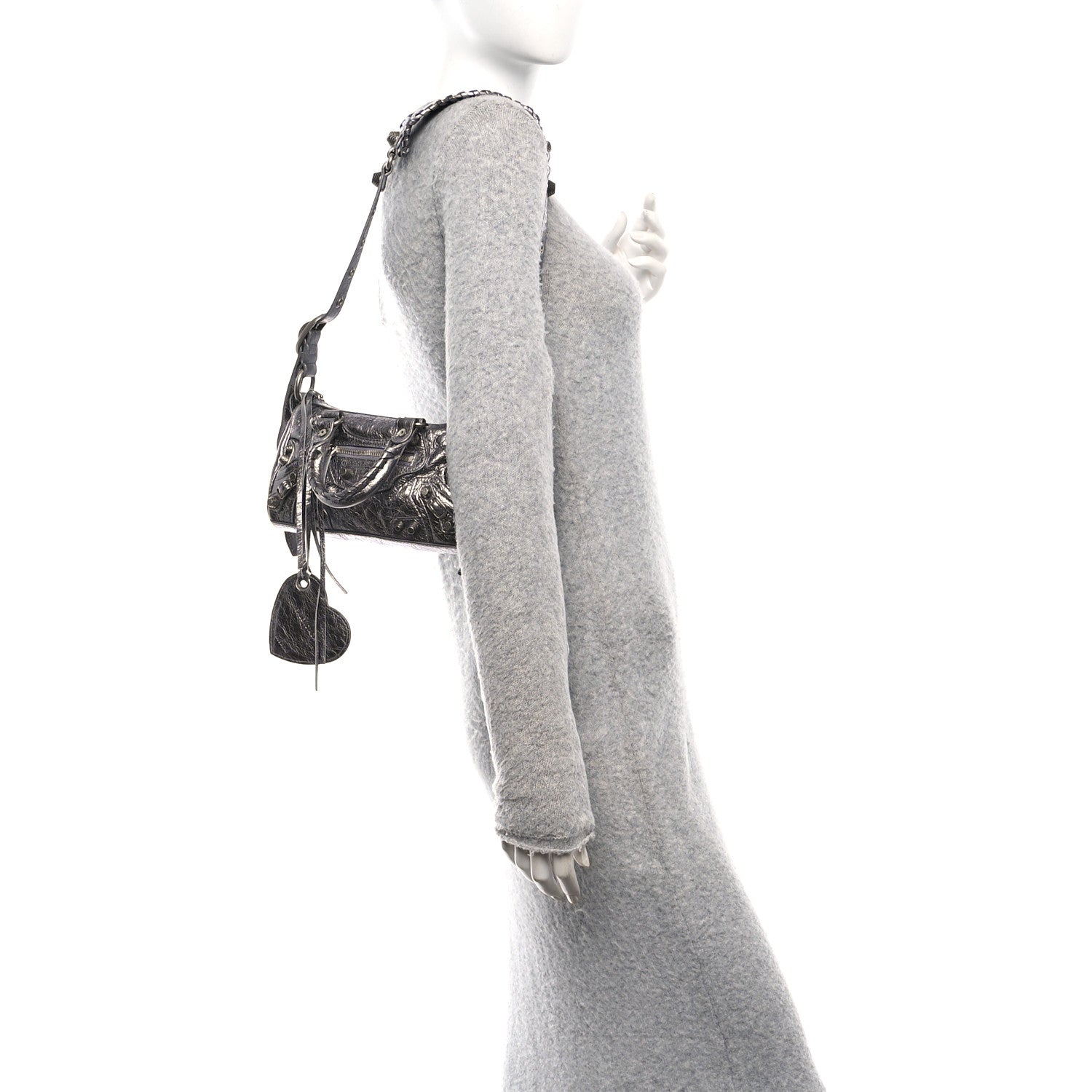 Balenciaga Metallic Agneau Arena Mini Le Cagole Duffle Crossbody Bag Silver