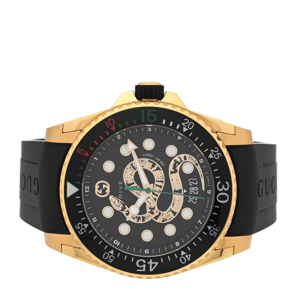 Gucci Stainless Steel Rubber 45mm Dive Snake Quartz Watch Black