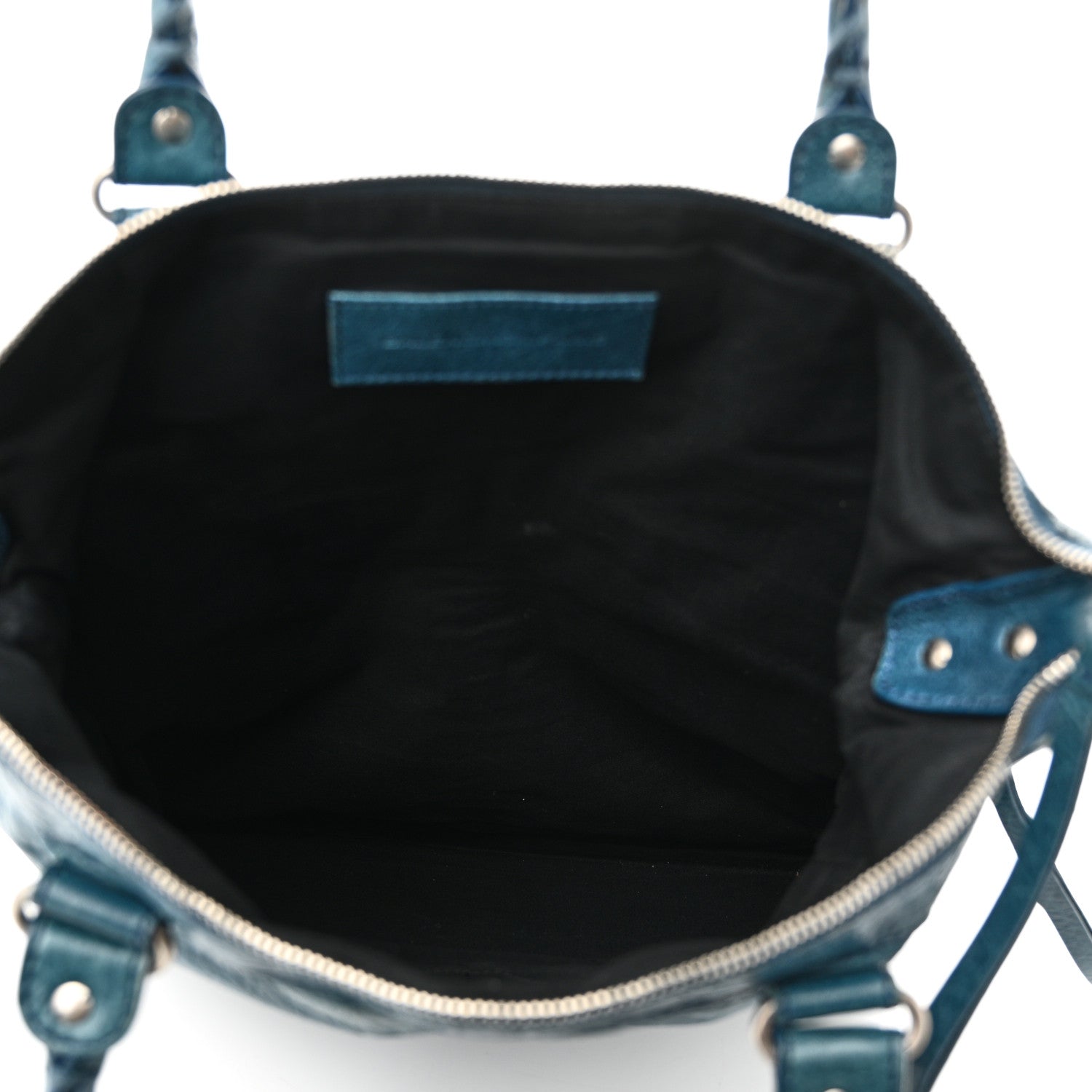 Balenciaga Agneau Classic Silver Hardware Square Tote Bleu Mineral
