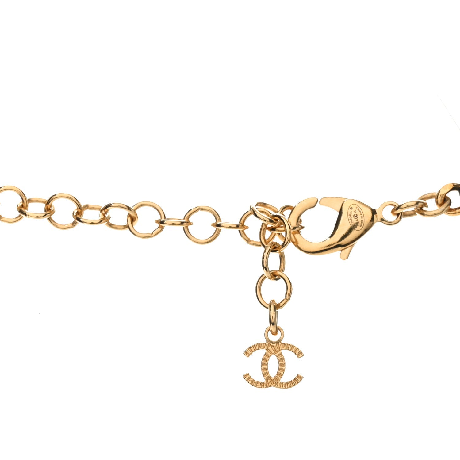 Chanel Metal Calfskin Crystal Chain CC Choker Necklace Black Gold
