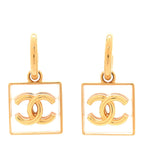 Chanel Metal Resin CC Square Drop Earrings Gold Transparent