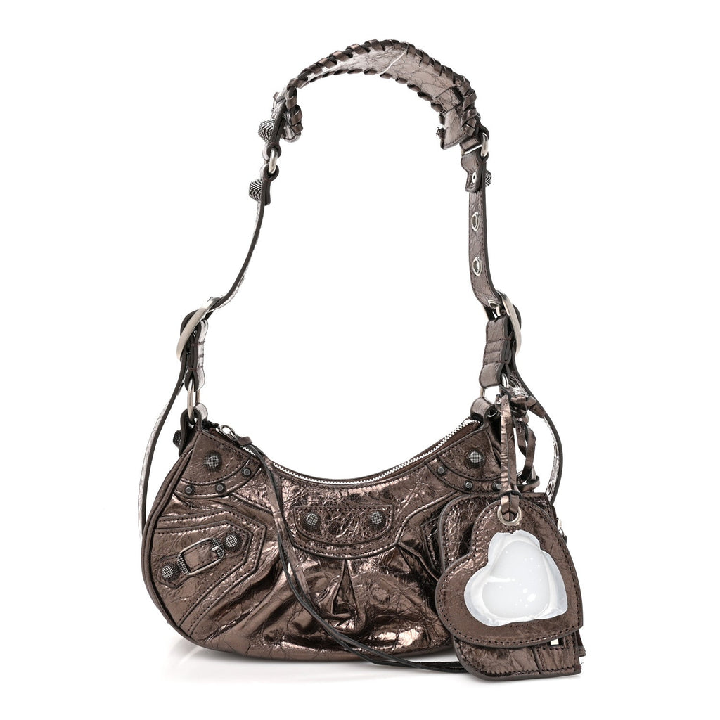 Balenciaga Metallic Agneau Arena Le Cagole Shoulder Bag XS  Dark Bronze