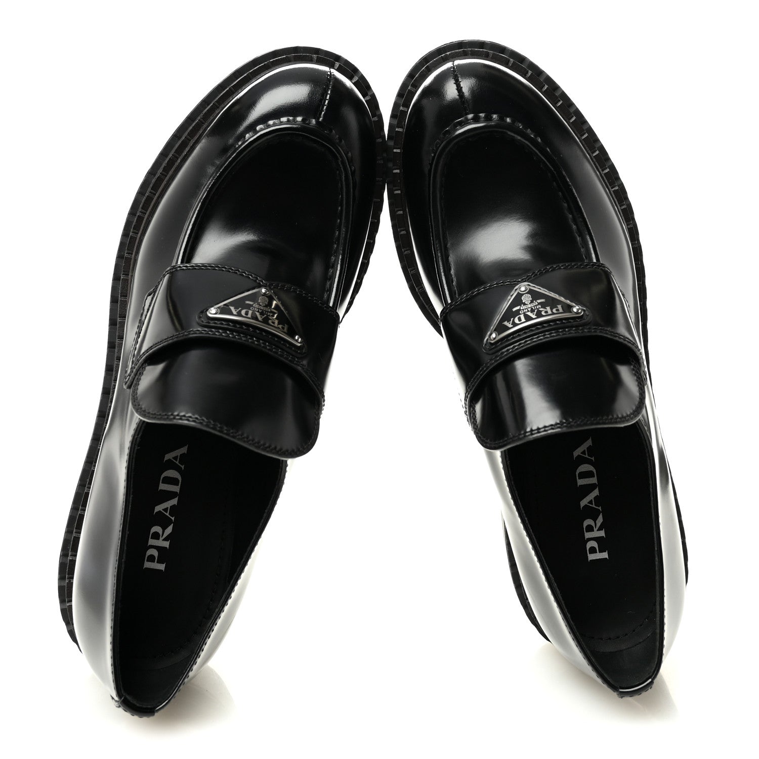 Prada Spazzolato Metal Triangle Logo 50mm Loafers 39 Black