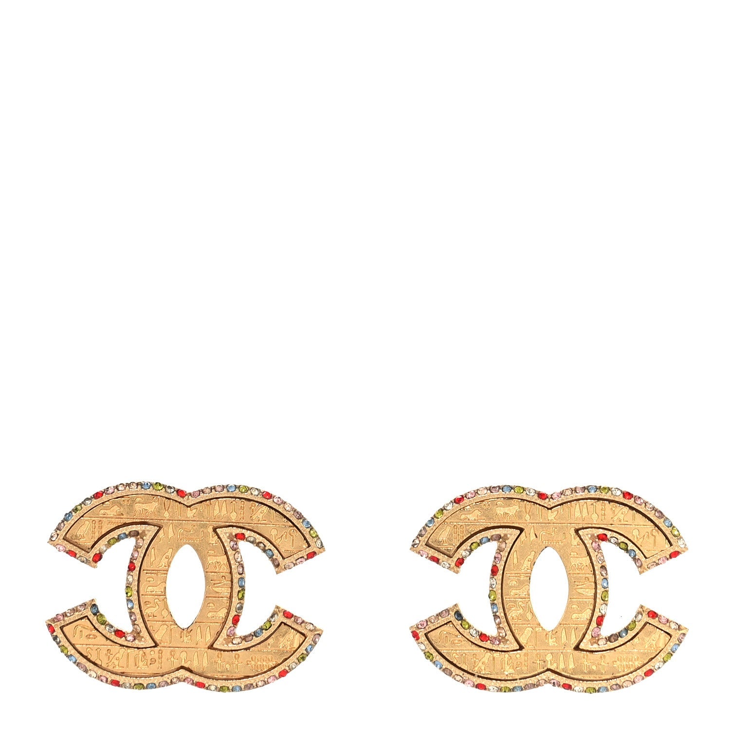 Chanel Metal Crystal Scarab CC Earrings Gold Multicolor
