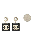 Chanel Metal Resin Pearl CC Drop Earrings Gold Black White