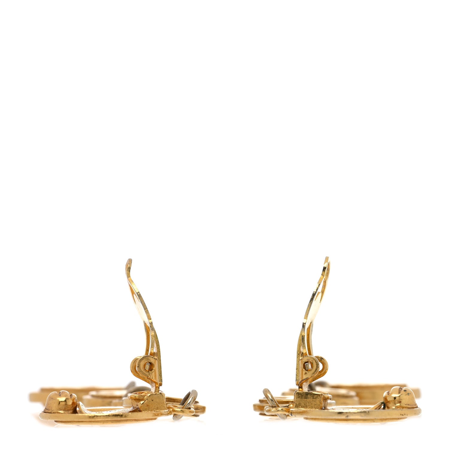 Chanel Metal CC Medallion Clip On Earrings Gold