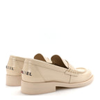 Chanel Shiny Calfskin Logo Loafers 38.5 Light Beige