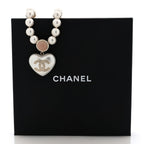 Chanel Pearl Crystal CC Heart Short Necklace Gold Pearly White Pink