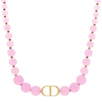 Christian Dior Metal Resin Bead 30 Montaigne Choker Necklace Pink Gold