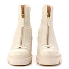 Gucci Calfskin Nappa Rhombus Quilted Trip Ankle Boots 39.5 Great White