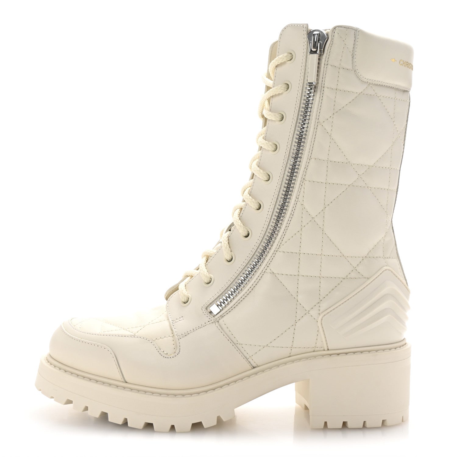 Christian Dior Calfskin Cannage D-Leader Ankle Boots 39.5 White