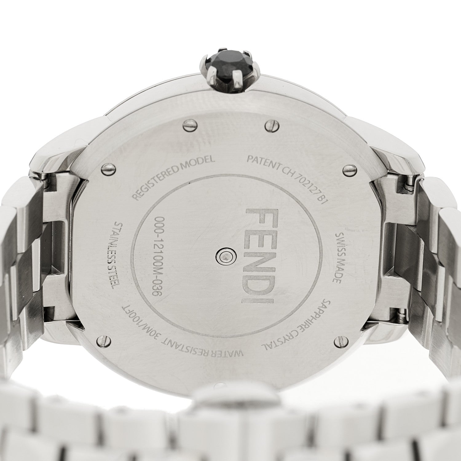 Fendi Stainless Steel Mother of Pearl Topaz Spinel 38mm Ishine Rotating Gem Two Tone Quartz Watch Black