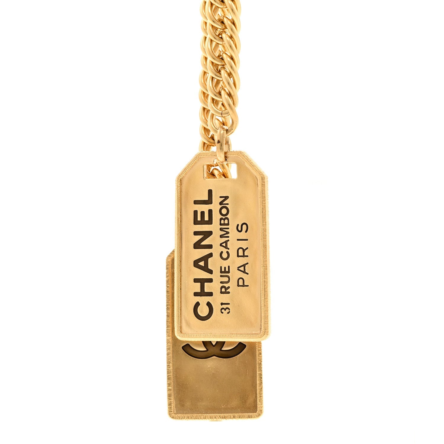 Chanel Metal ID Dog Tag Charm Necklace Gold