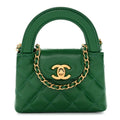 Chanel Shiny Aged Calfskin Quilted Mini Nano Kelly Shopper Green