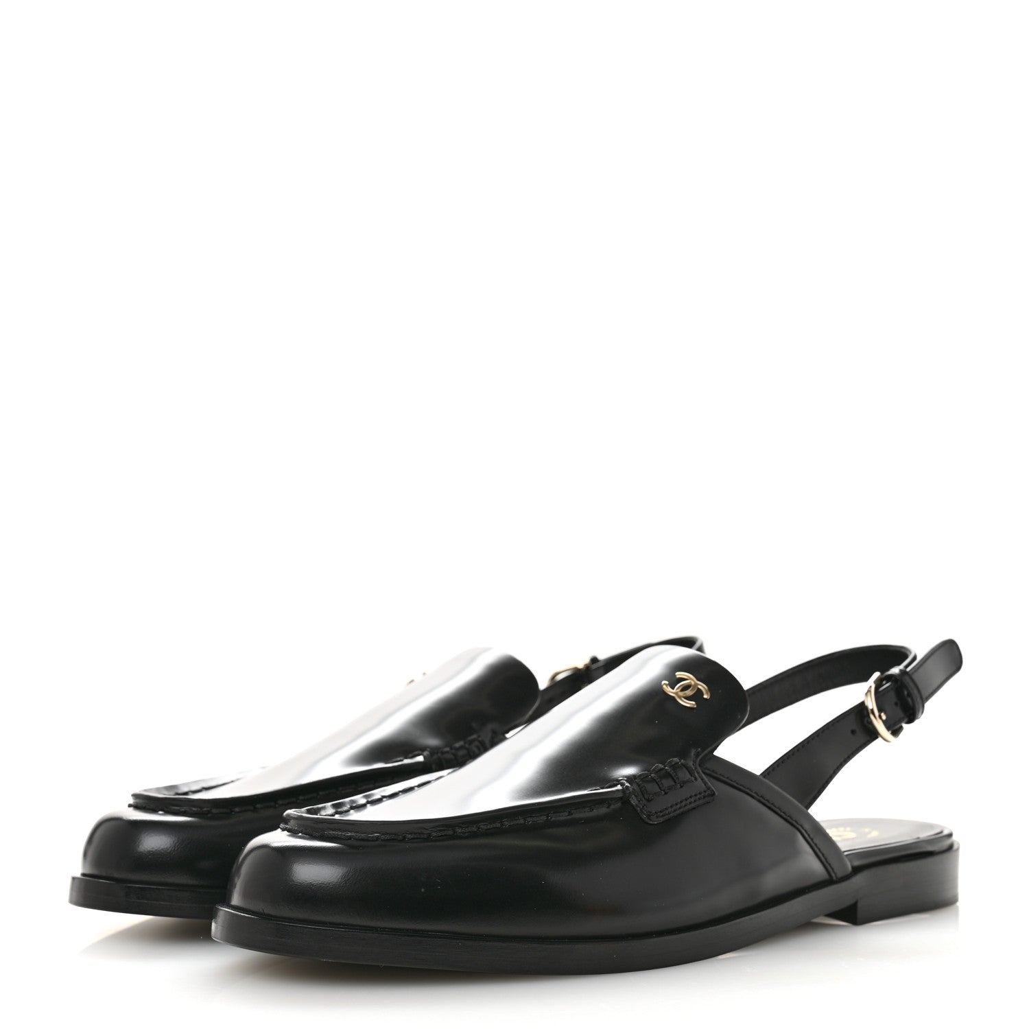 Chanel Shiny Calfskin Slingback Loafers 39.5  Black