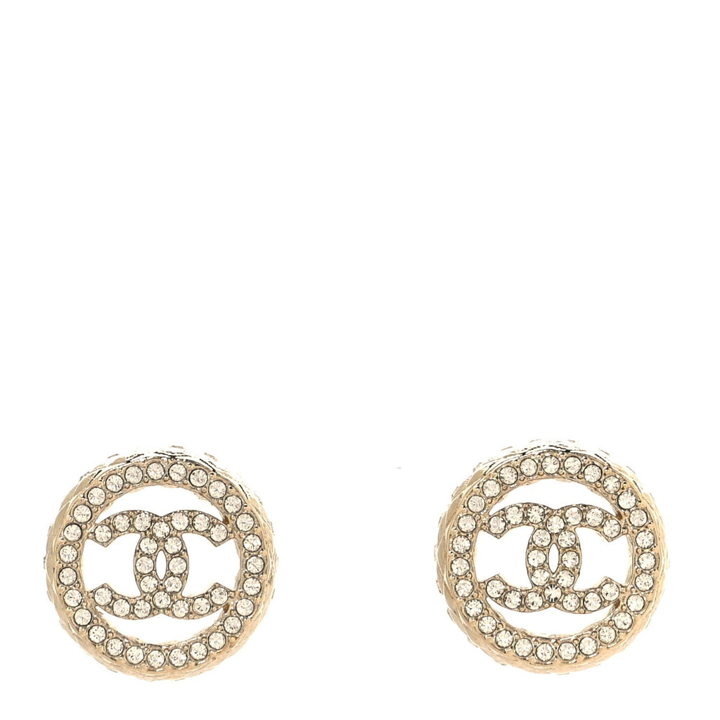 Chanel Crystal CC Round Earrings Gold