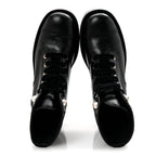 Chanel Shiny Calfskin Velvet Pearl Combat Short Boots 37 Black