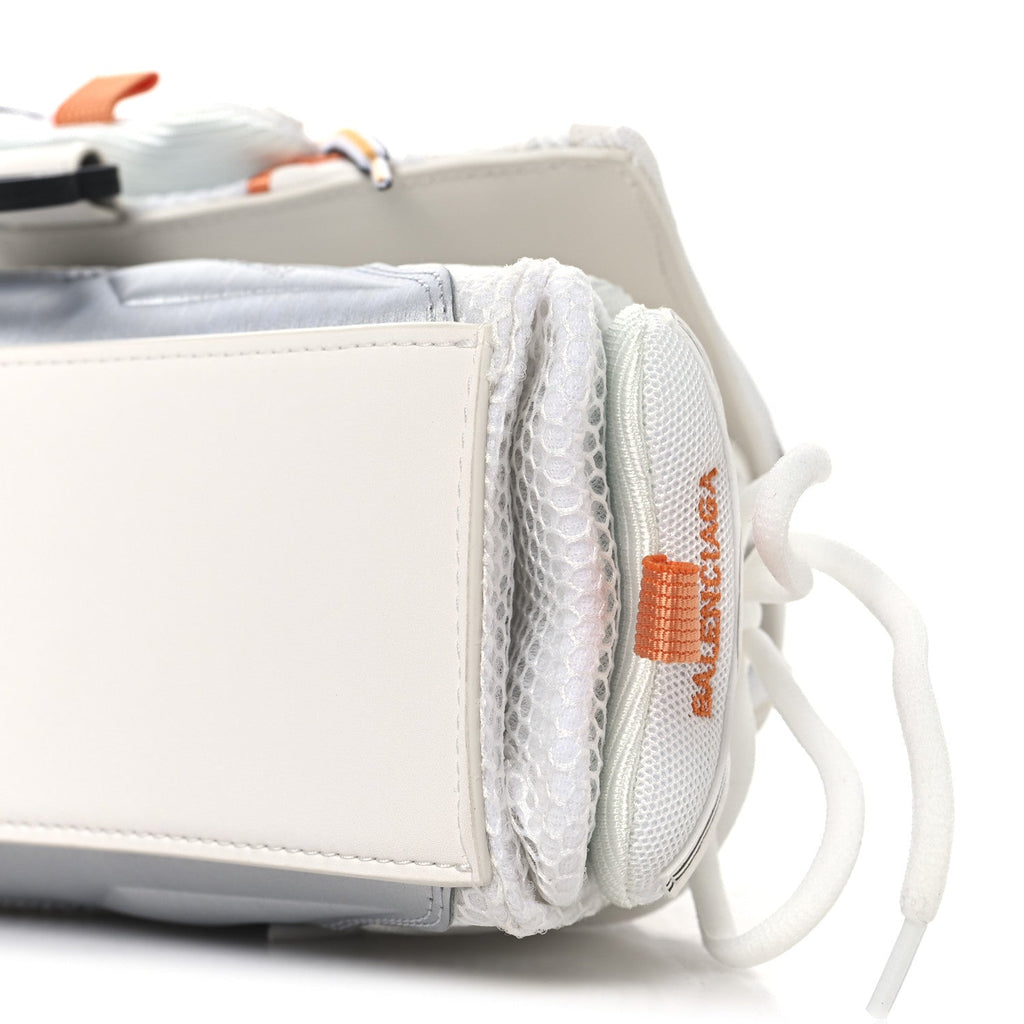 Balenciaga Faux Calfskin Fabric Glow In The Dark Small Sneakerhead Top Handle Bag White Orange