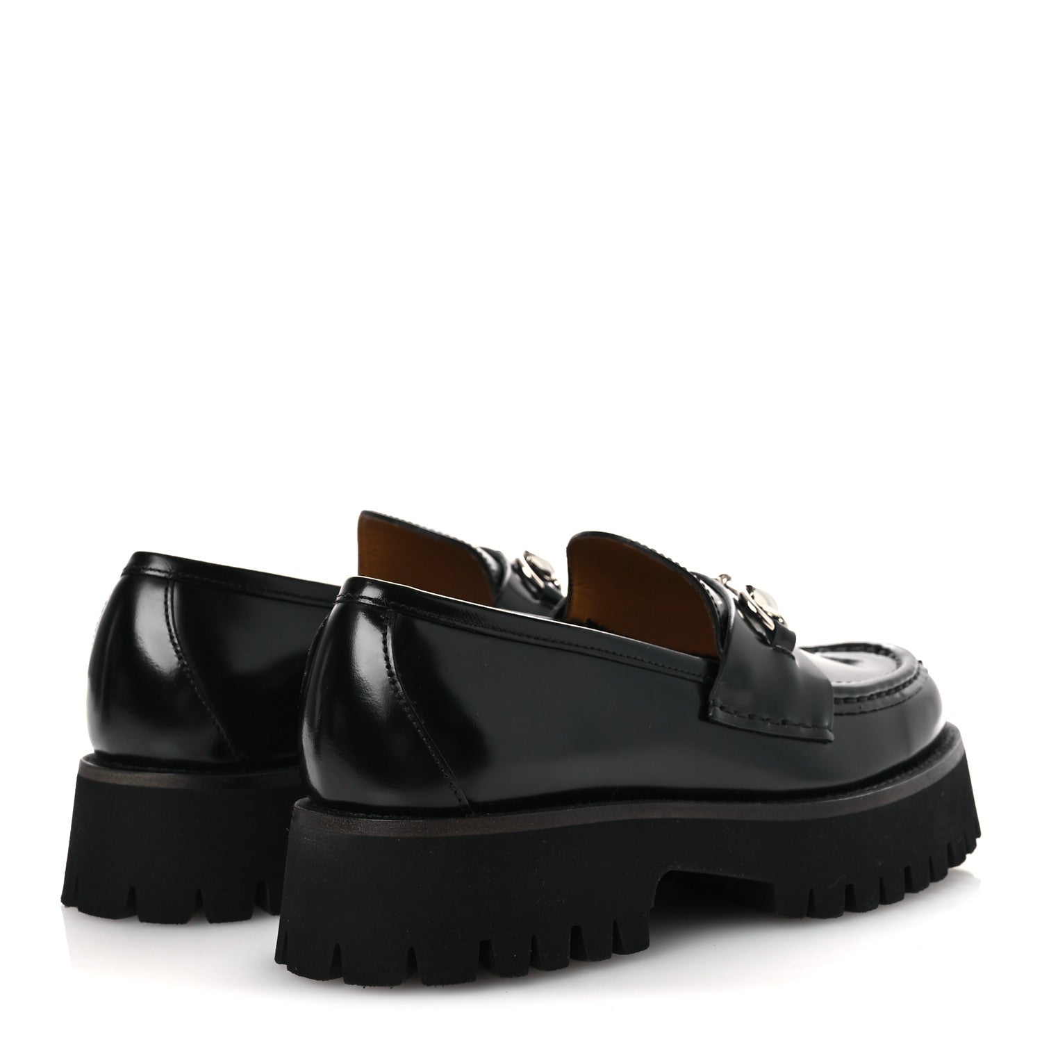 Gucci Cordovan Lux Womens Horsebit 45mm Platform Loafers 37.5 Black