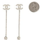 Chanel Metal Baguette Round Crystal CC Drop Long Earrings Silver