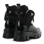 Prada Spazzolato Rois Nylon Metal Triangle Logo Monolith Pouch Pocket 55mm Boots 37 Black