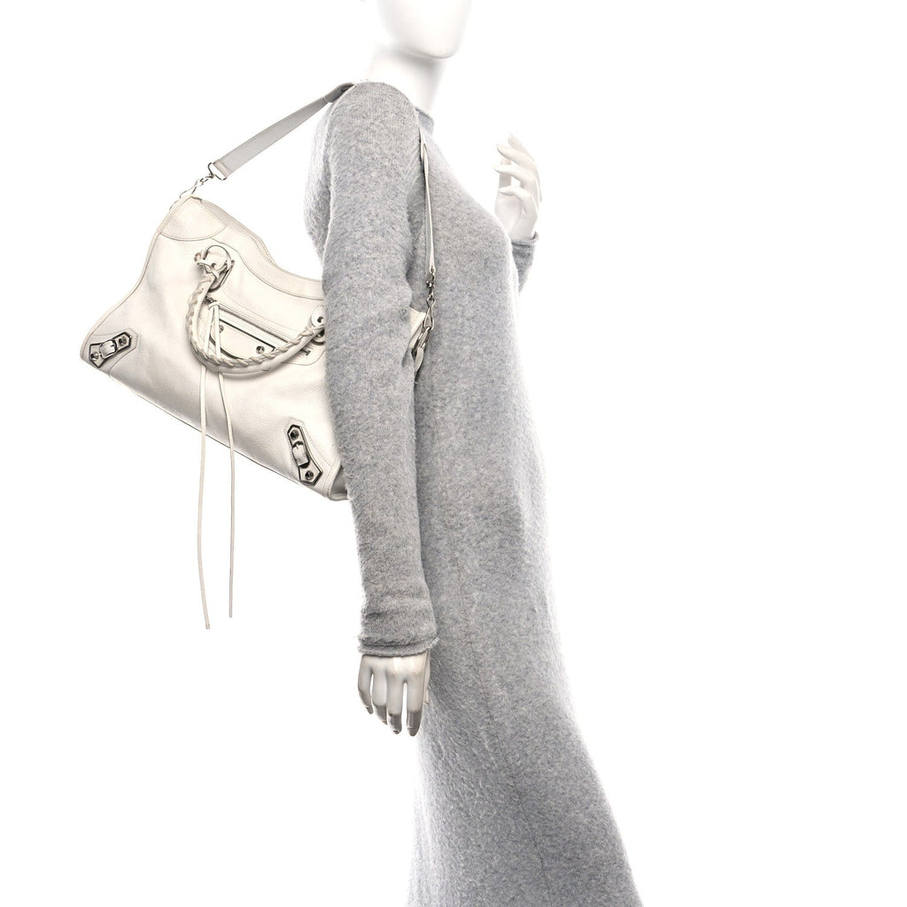 Balenciaga Chevre Silver Metallic Edge Hardware City White