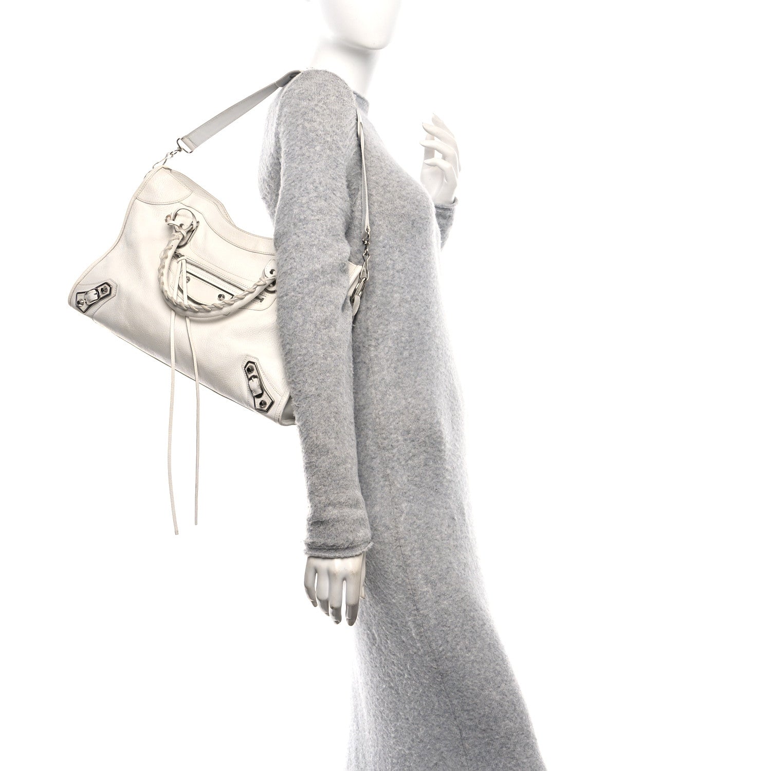 Balenciaga Chevre Silver Metallic Edge Hardware City White