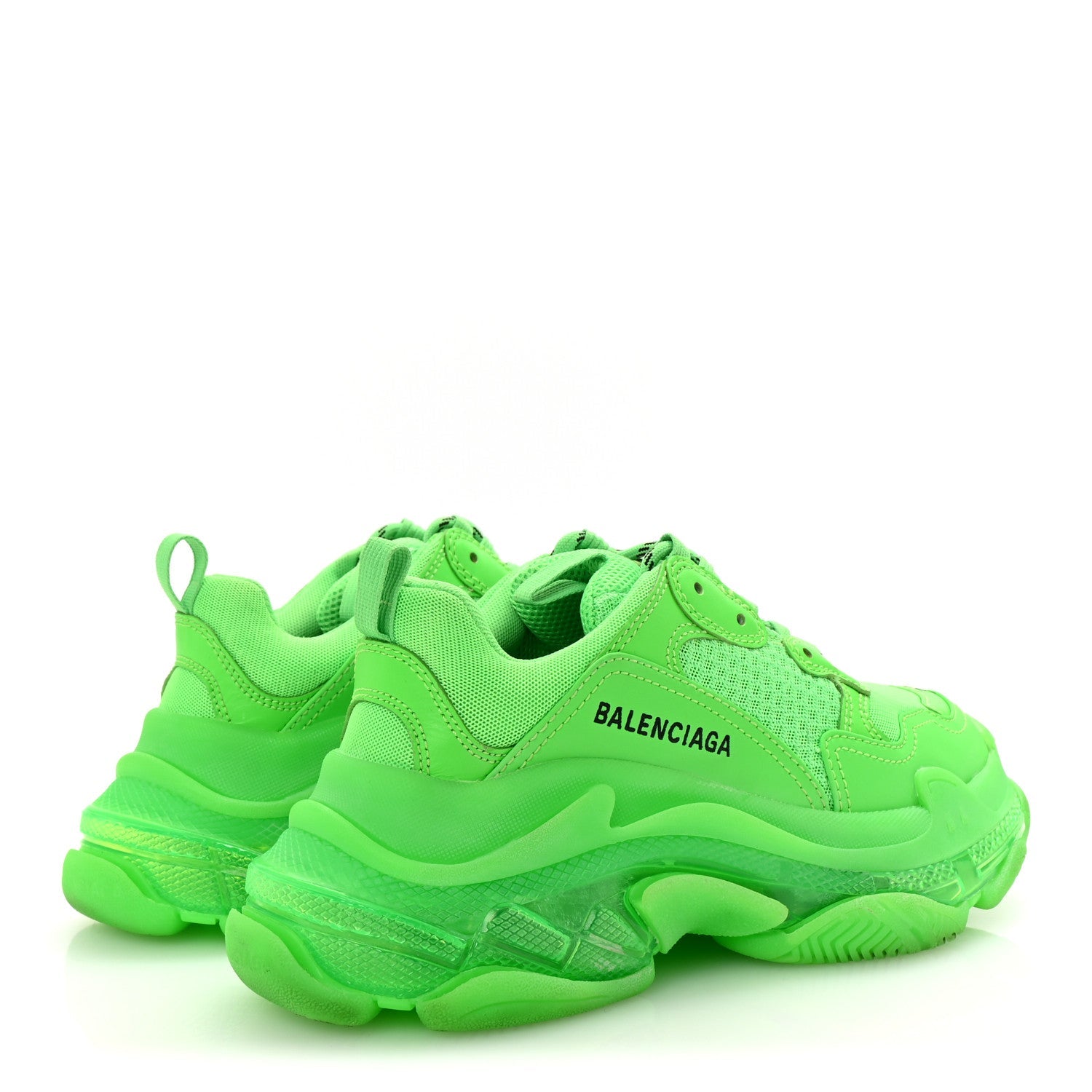 Balenciaga Fabric Mesh Clear Sole Womens Triple S Sneakers 37 Fluo Green