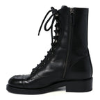 Chanel Calfskin Lace Up Combat Boots 38 Black